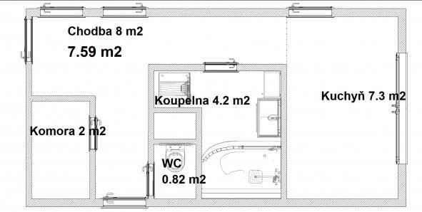 Rekonstrukce koupelny a kuchyně, interiéru_Svitavy, Hradec Králové_půdorys