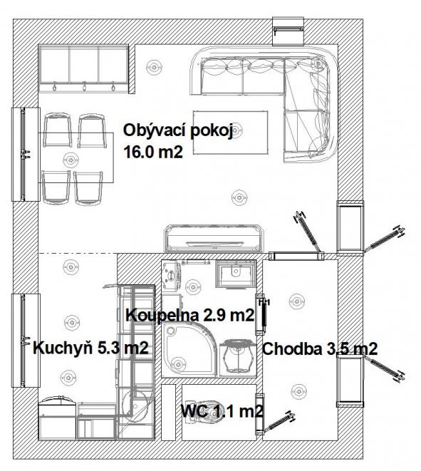 Rekonstrukce bytu 2+1_půdorys | Koupelny-svitavy.cz