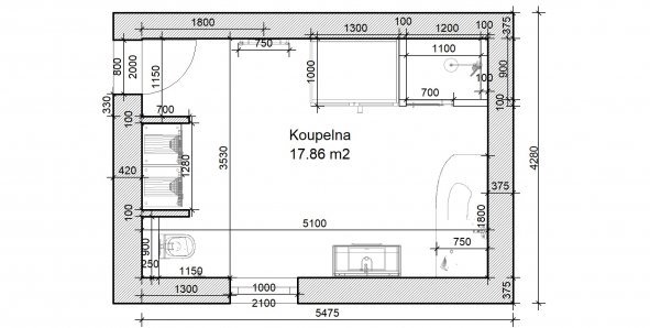 Rekonstrukce koupelny RD _Svitavy, Hradec Králové_půdorys