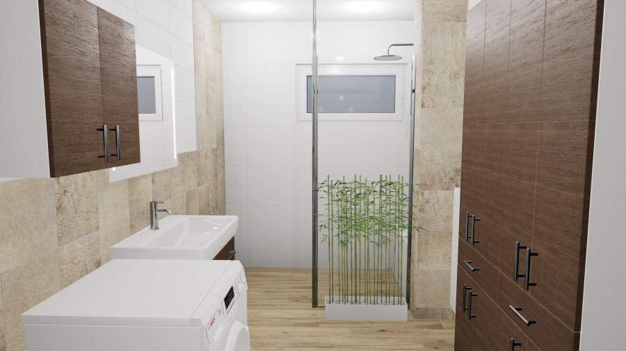 Grafický návrh koupelny s výhledem na sprchovou zónu. Rekonstrukce interiérů, koupelen a kuchyní Svitavy, Hradec Králové | Pemtrade.cz.