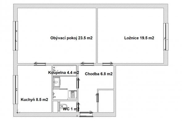 Rekonstrukce koupelny a kuchyně_Svitavy_půdorys