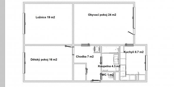 Rekonstrukce bytového jádra_Svitavy, Hradec Králové_půdorys
