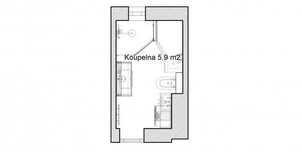 Rekonstrukce koupelny v bytovém domě_Svitavy, Hradec Králové_půdorys